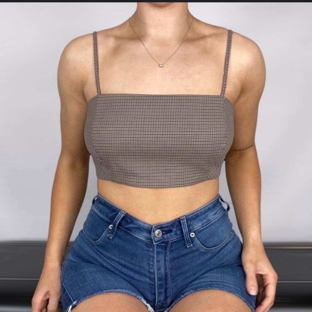 NWT House of Harlow 1960 Retro Brown Plaid Crop Top Size Medium - Picture 2 of 12